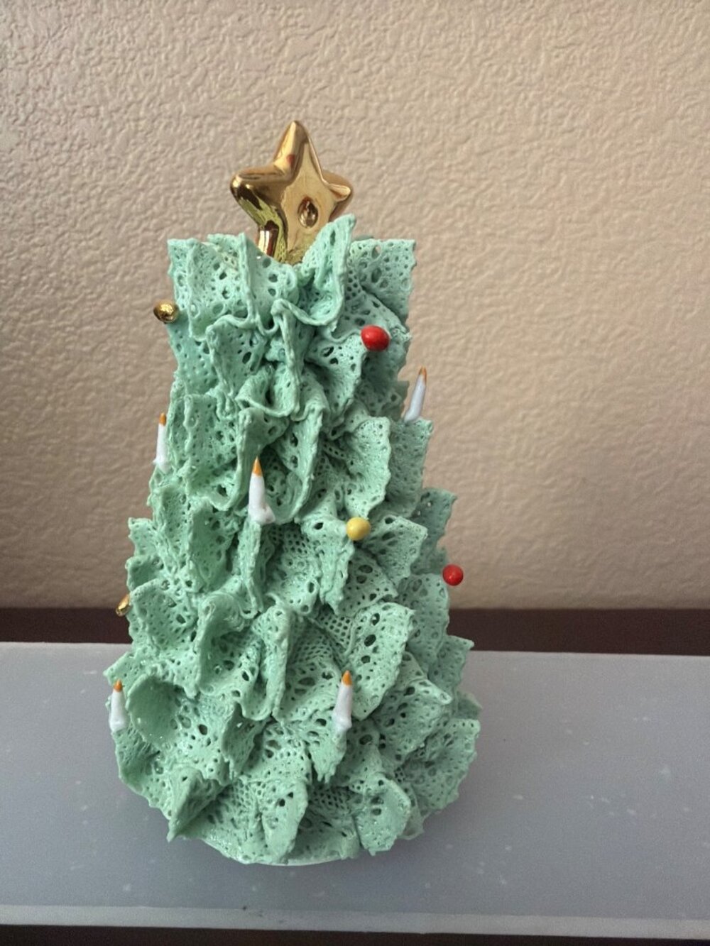 Vintage Irish Dresden Green Porcelain Lace Christmas Tree Bell MV Ireland 4.5"H - Picture 8 of 10